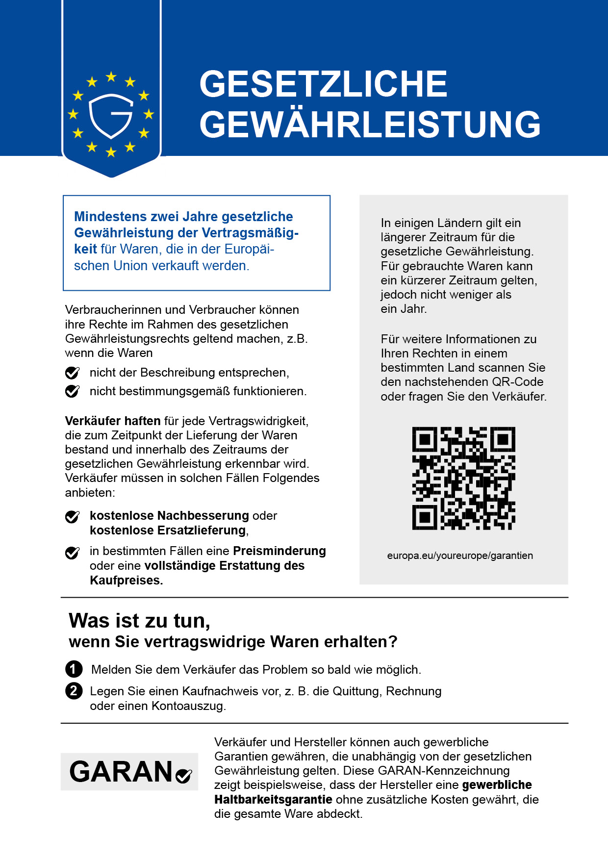 Ihre gesetzlichen Gewährleistungsrechte